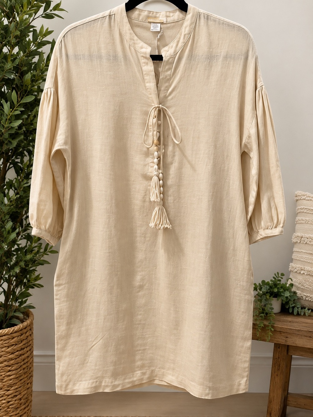 NWT Magaschoni 100% Linen Tassel Shell Mini Dress Small Petite